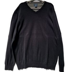 British Khaki Black 100% Cotton Sweater Tight Knit V-Neck Pullover Men's Size XL